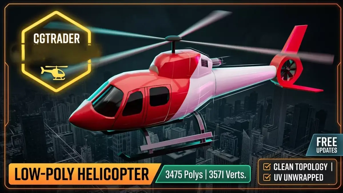 Low Poly Helicopter Game Ready flying vehicle FBX OBJ Low-poly 3D model