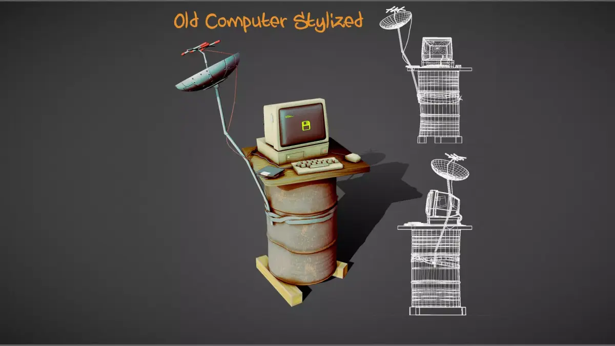 Old Computer Stylized  Low-poly 3D model