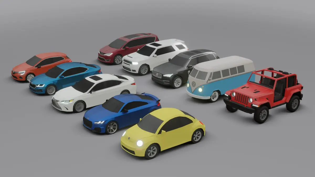 collection of 10 low poly cars 3D models 3D model