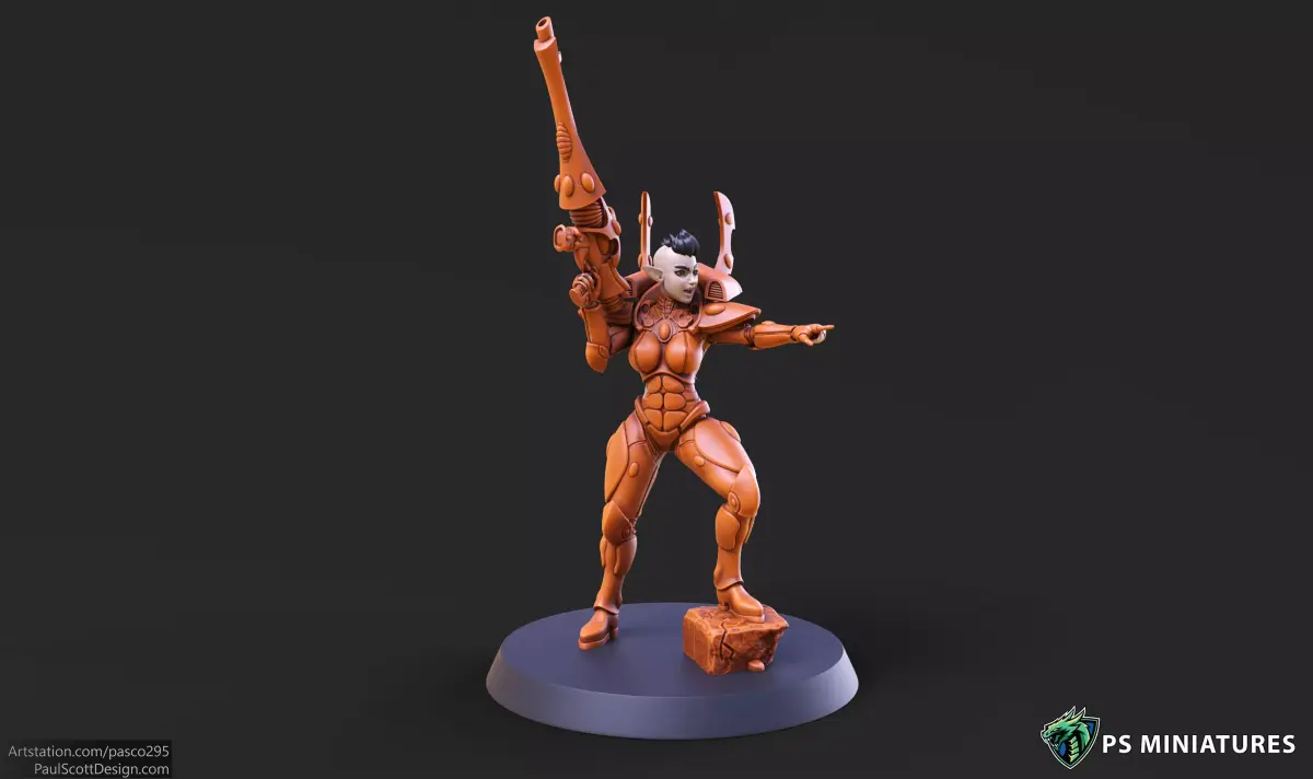 Space Elf Female Soldier Pose 2 - 8 Variants and 2 Pinups 3D print model