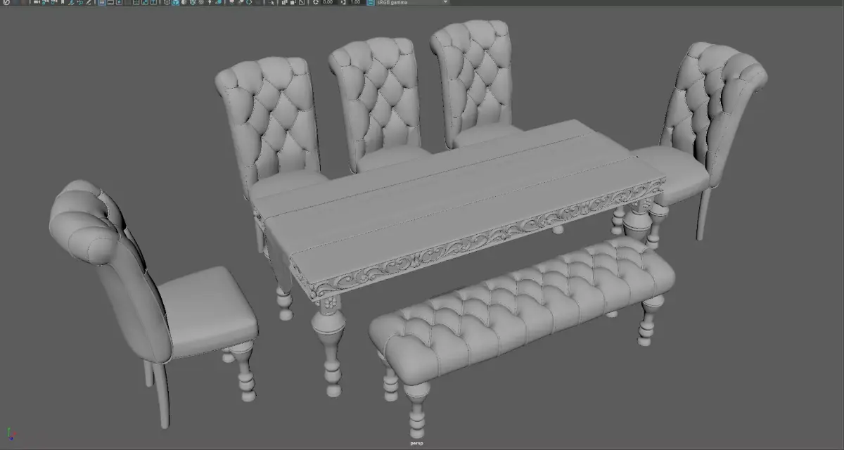 Dining Table and Chair Set 3D Model Game Ready UV Mapped Low-poly 3D model