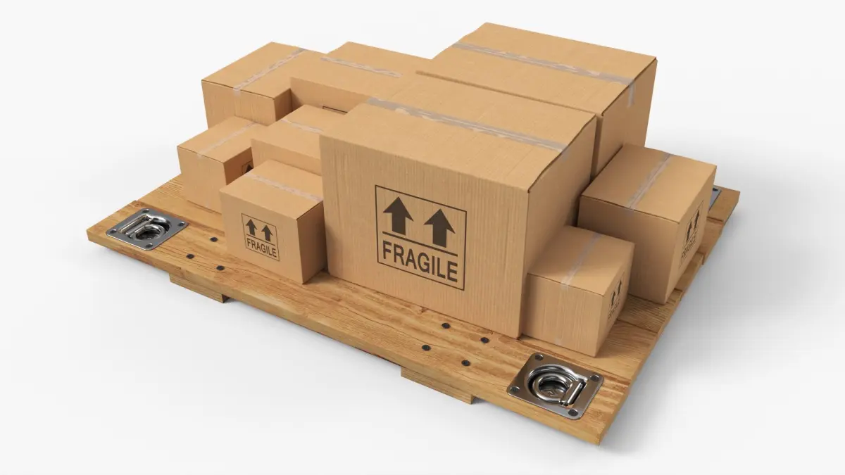 Stacked Freight Boxes On Slatted Pallet 3D model