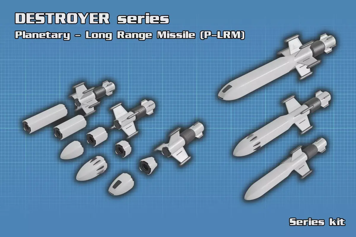Sci Fi Missile Destroyer - series Kit Low-poly 3D model