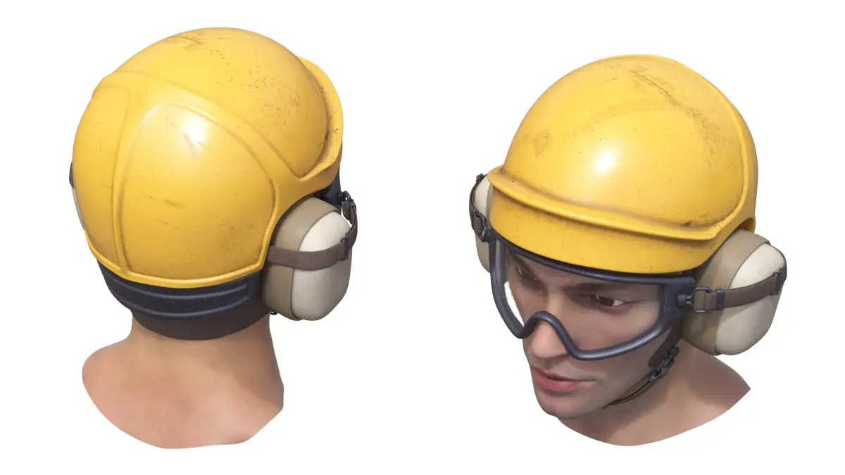 Aircraft Deck Crew Head with Safety Helmet Yellow Used 3D model