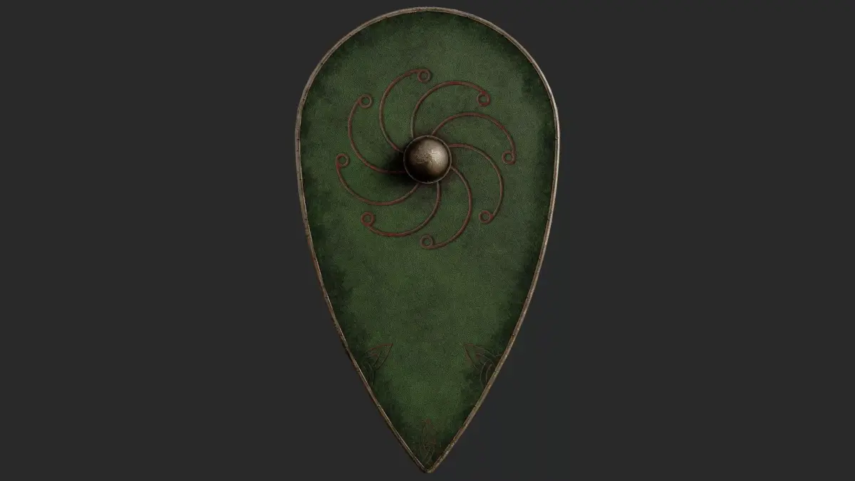 Slavic kite leather shield-painted green with spiral symbol Low-poly 3D model purchase