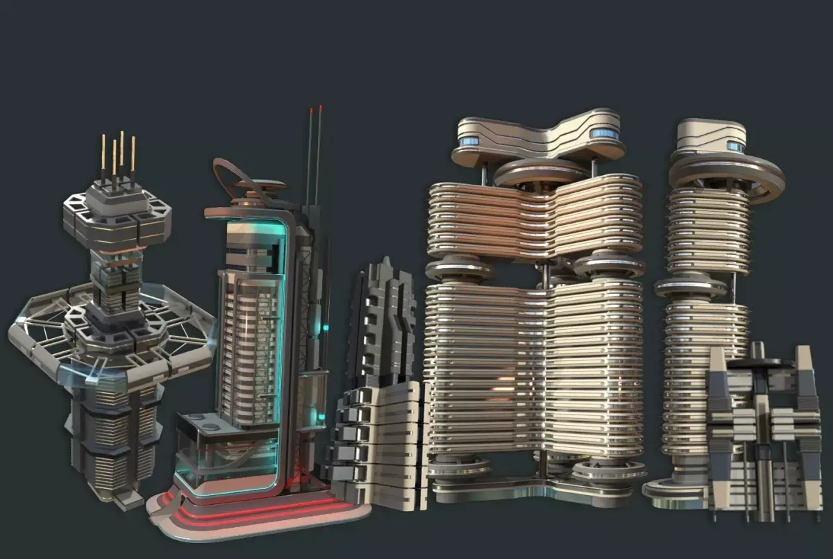 Sci-fi Building city - VR  AR  3D Model Pack purchase