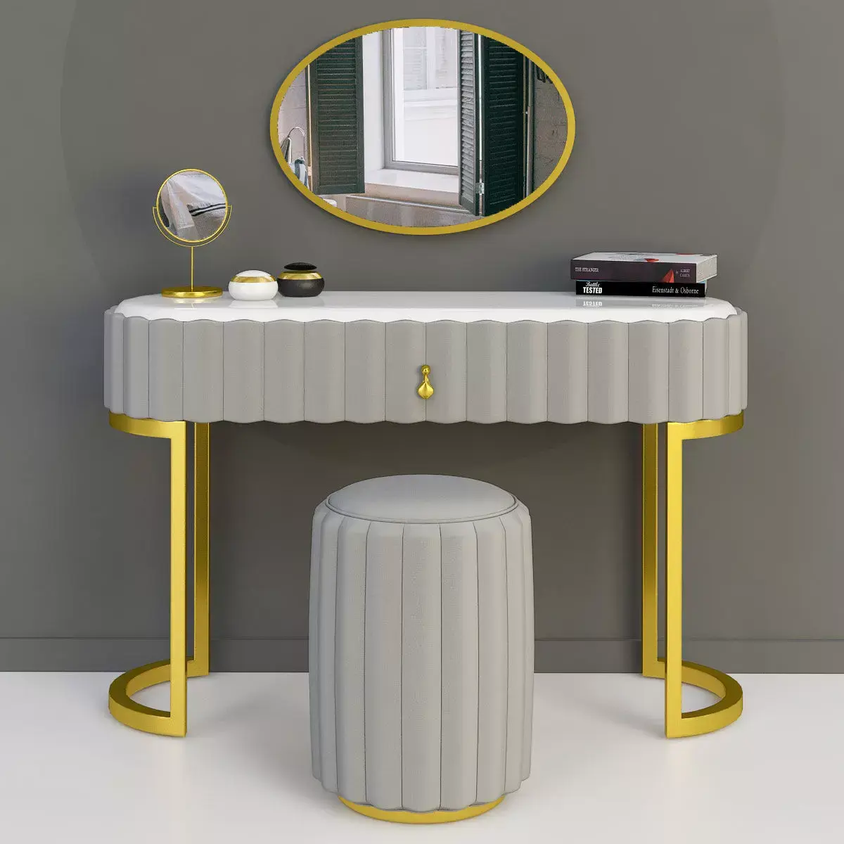 Dressing table -Vanity Set With Drawer Mirror 3D model