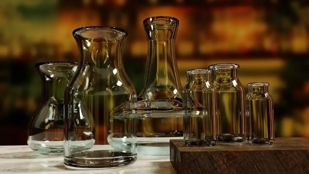 Glassware set of glass decanters on table Free 3D model