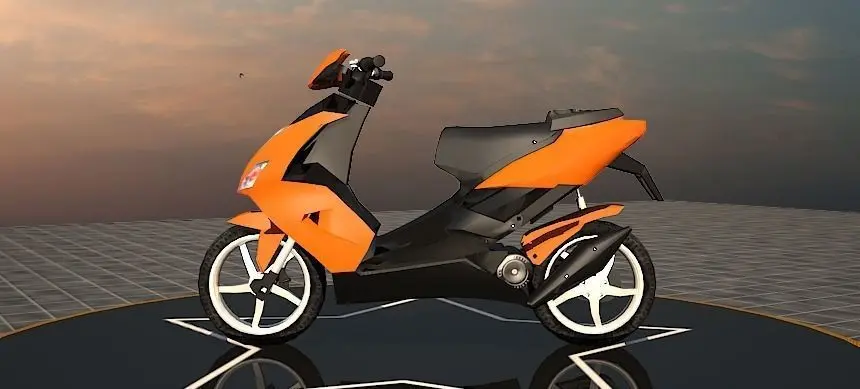 Scooty 3D Model orange scooter on circular platform Low-poly 3D model