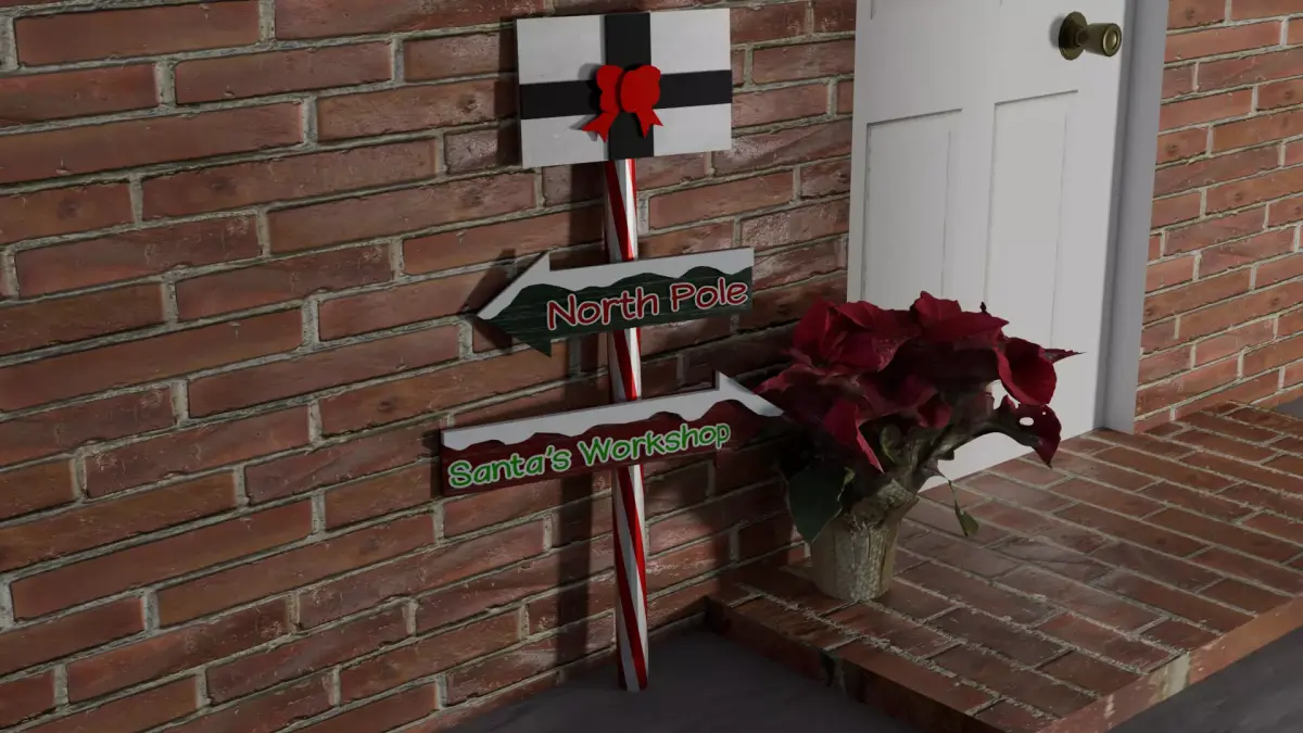 Christmas Outdoor Sign Post Low-poly 3D model