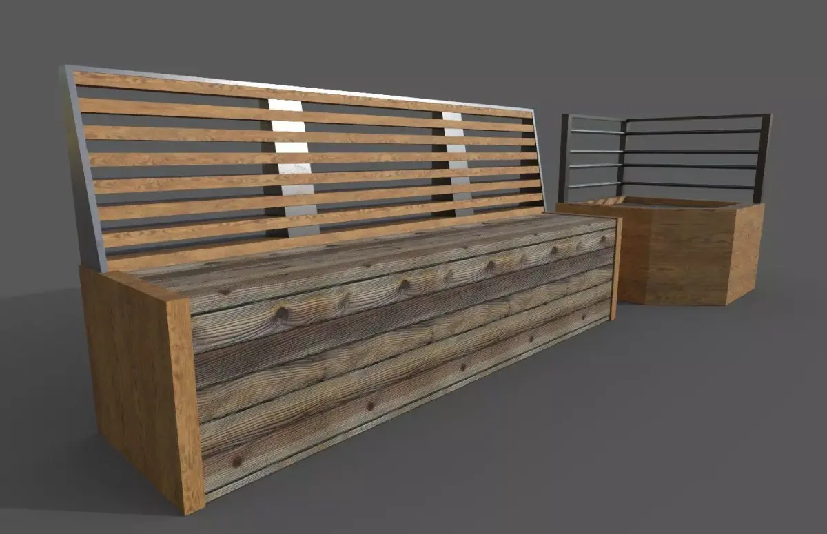 Bench set 1 metal box with two bars Low-poly 3D model