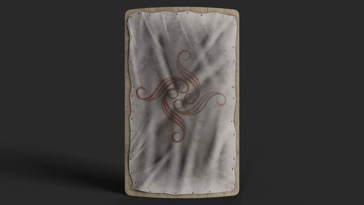 Slavic square leather shield-painted white with spiral symbol Low-poly 3D model
