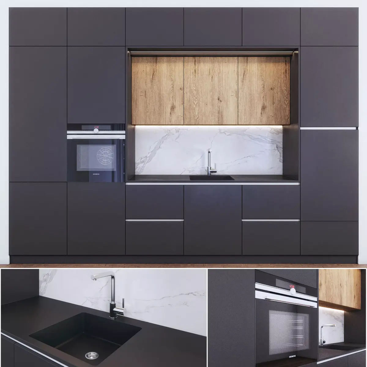 Kitchen Modern - Wood and Black mdf 3D model