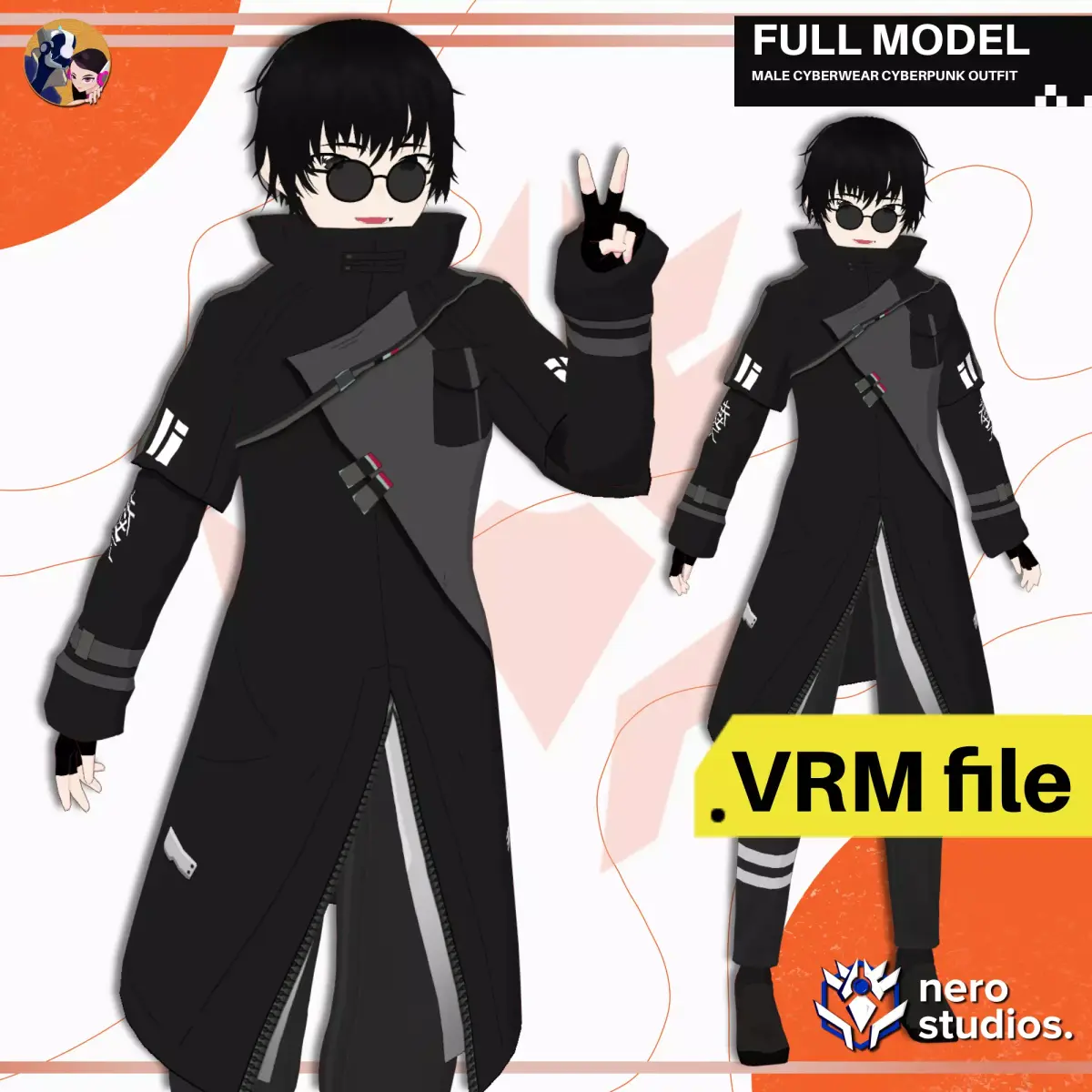 VRM MALE CYBERWEAR CYBERPUNK OUTFIT DARK STYLE FUTURISTIC 3D model