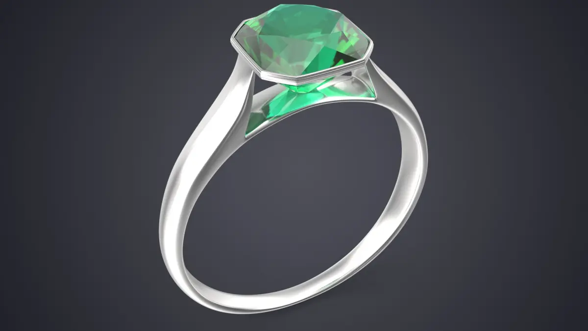 Asscher Cut Emerald On Silver Wedding Ring V01 3D model