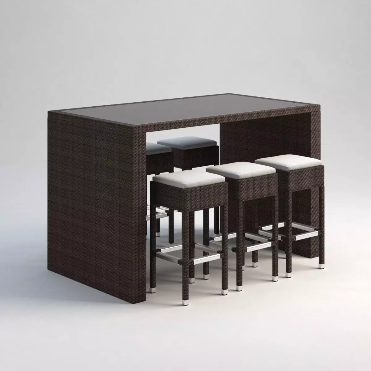 Wicker Rattan Outdoor Bistro Table and Stool Set 3D model