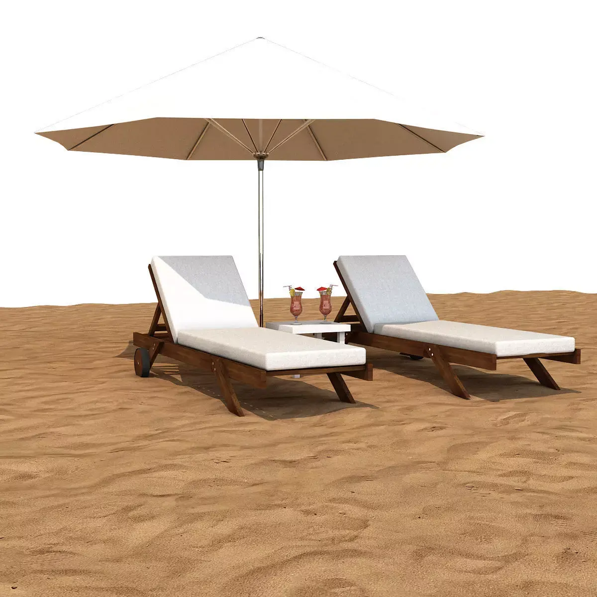 Sunbed With Umbrella Low-poly 3D model
