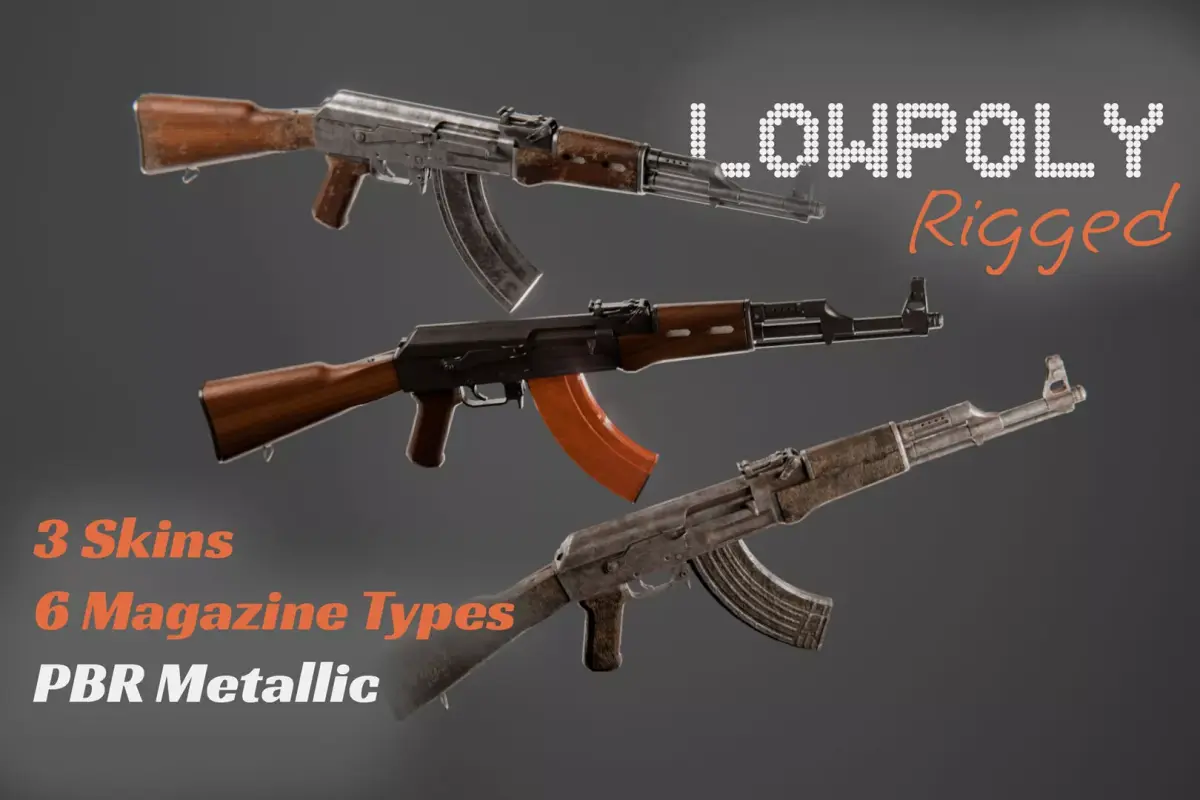 AK 47 Low-poly 3D model 9