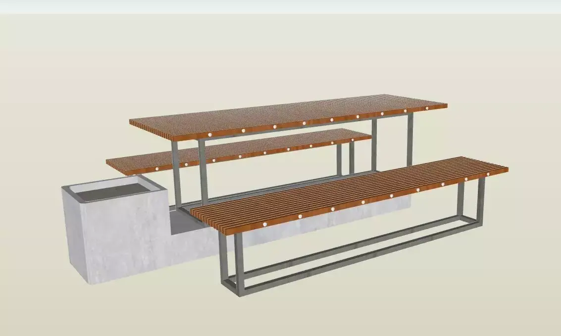 Picnic Table with Integrated Benches and planter Low-poly 3D model