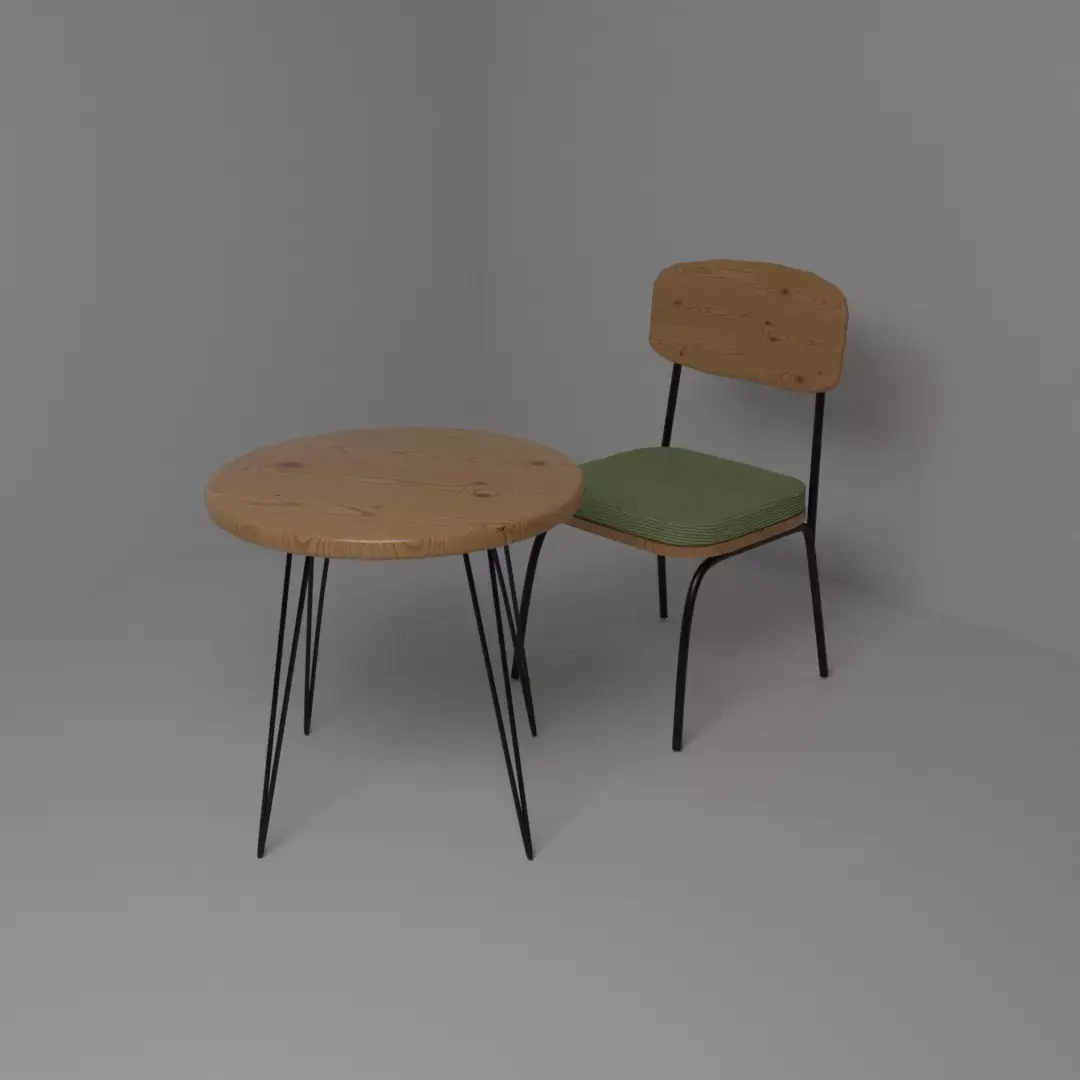 Mid Century Modern Cafe Table and Chair Set 3D model