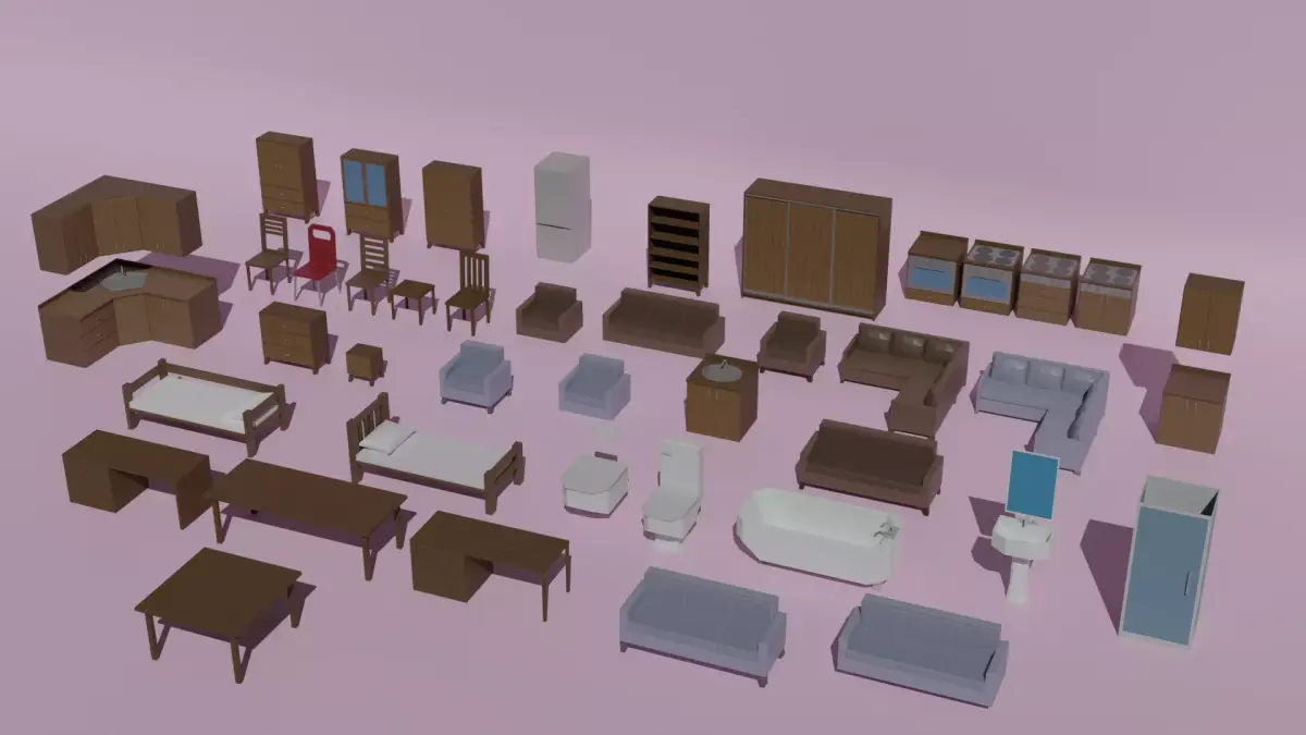 Low Poly Furniture Pack Free low-poly 3D model purchase