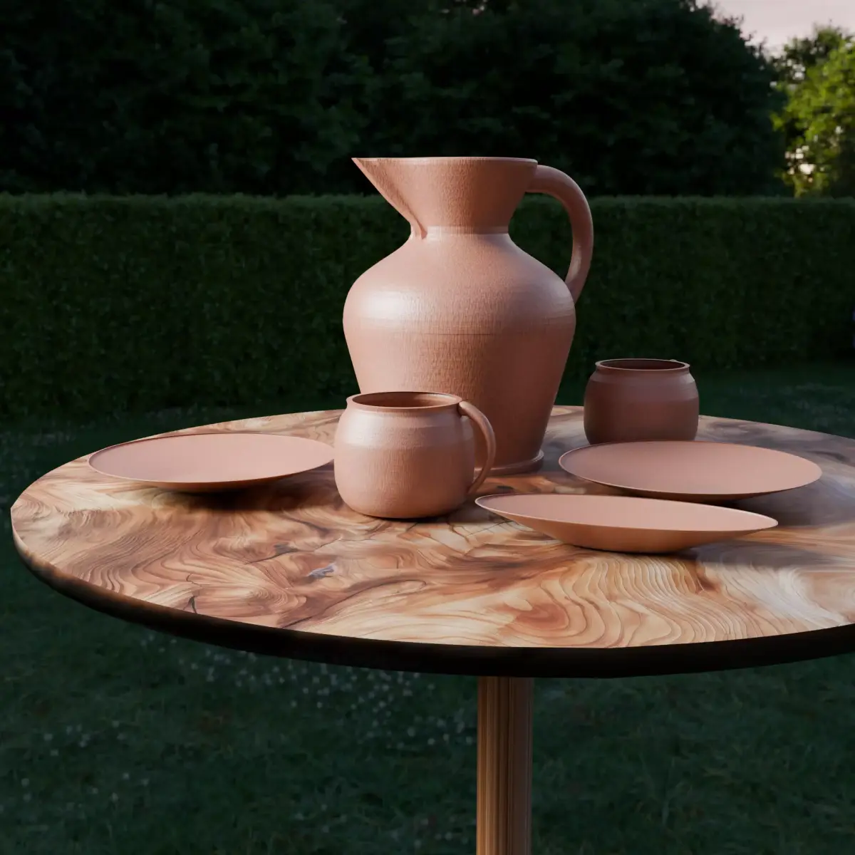 Handcrafted Clay Pot Set  Rustic Ceramic Tableware 3D model
