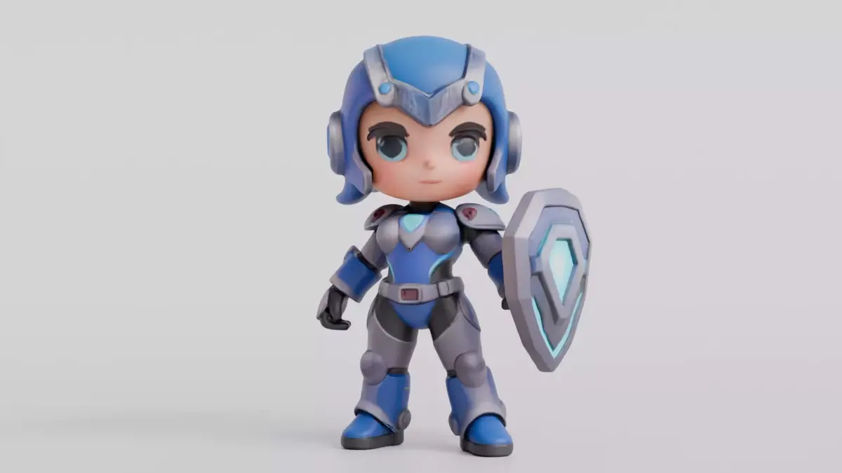Cute Chibi SciFi Warrior Character With Shield 3D model