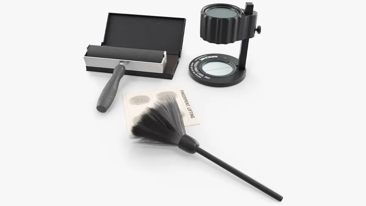 Forensic Fingerprint Analysis Set with Brush Black 3D model
