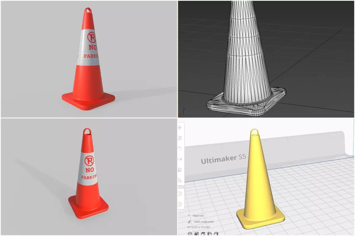 Road Cone M6 - With STL Low-poly 3D model