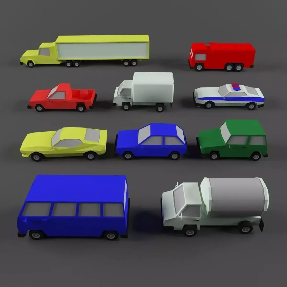 car 10 items Low-poly 3D model