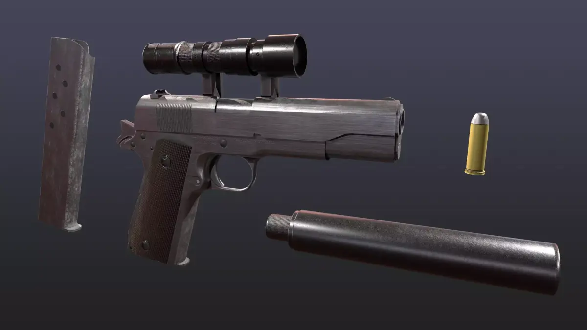 WW2 Colt M1911 Pistol With Attachments and Animations Low-poly 3D model