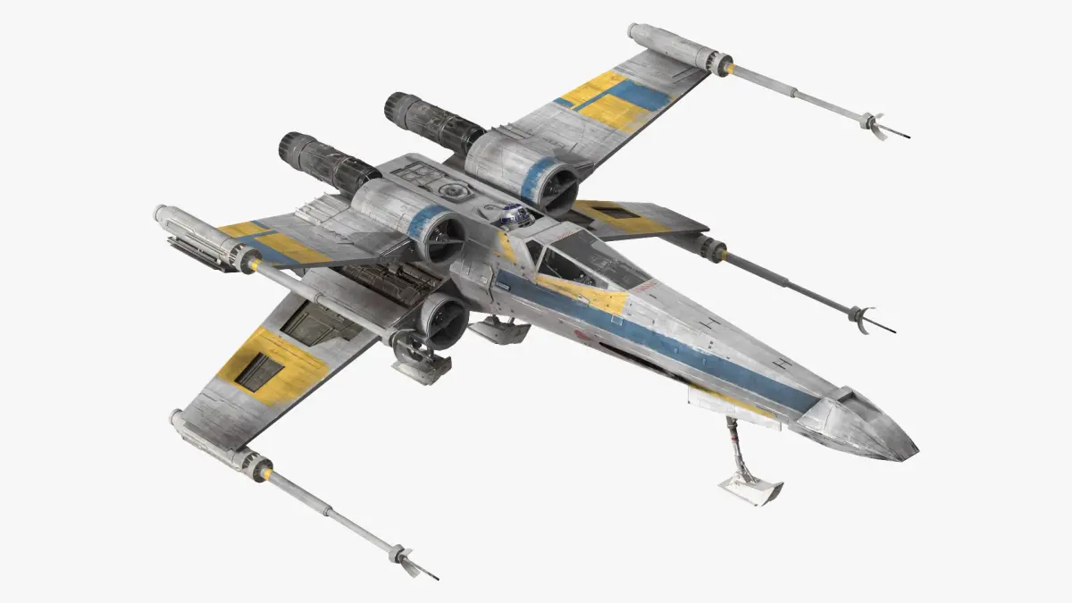 Space Fighter X-Wing Starship with R2-D2 Rigged for Maya 3D model