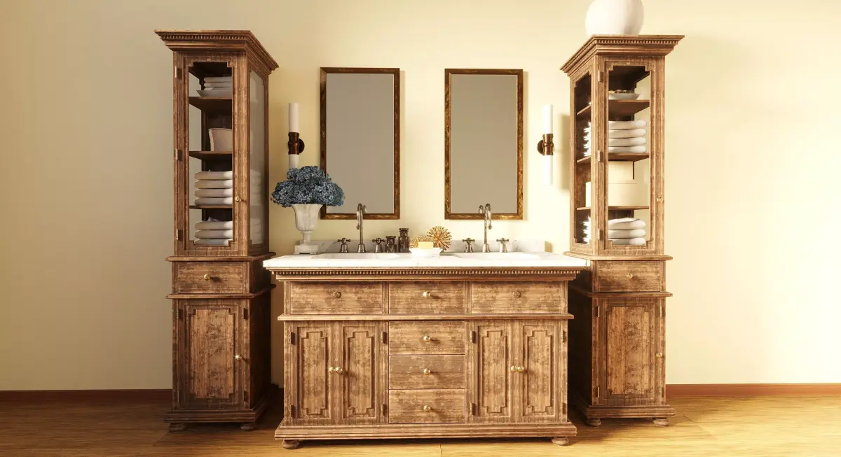 Vintage Wooden Bathroom Vanity Set Free 3D model