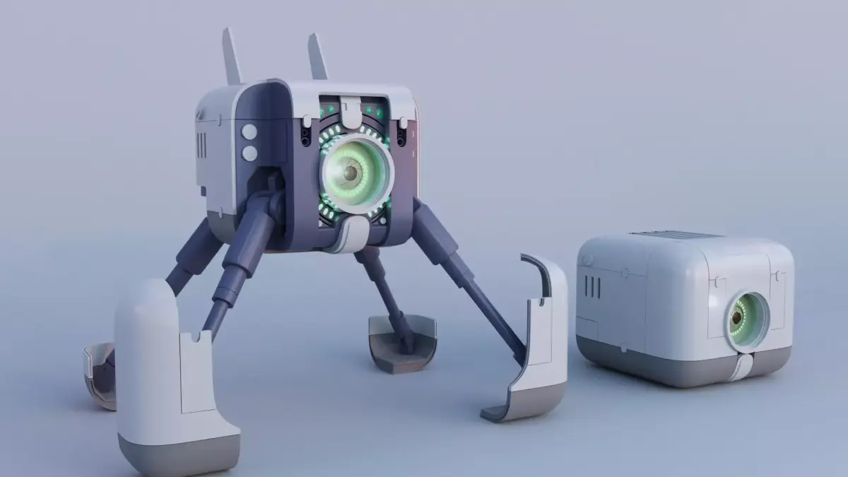 Cubebot robot with two legs and eye 3D model