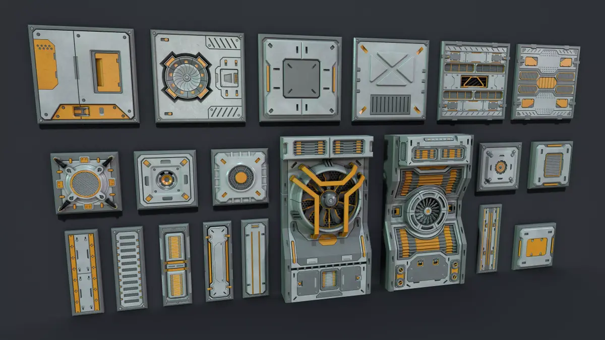 Sci-Fi Panels - Collection 4 - 20 pieces  Low-poly 3D model