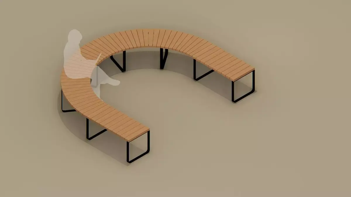 Low Poly Outdoor Curved Bench Low-poly 3D model