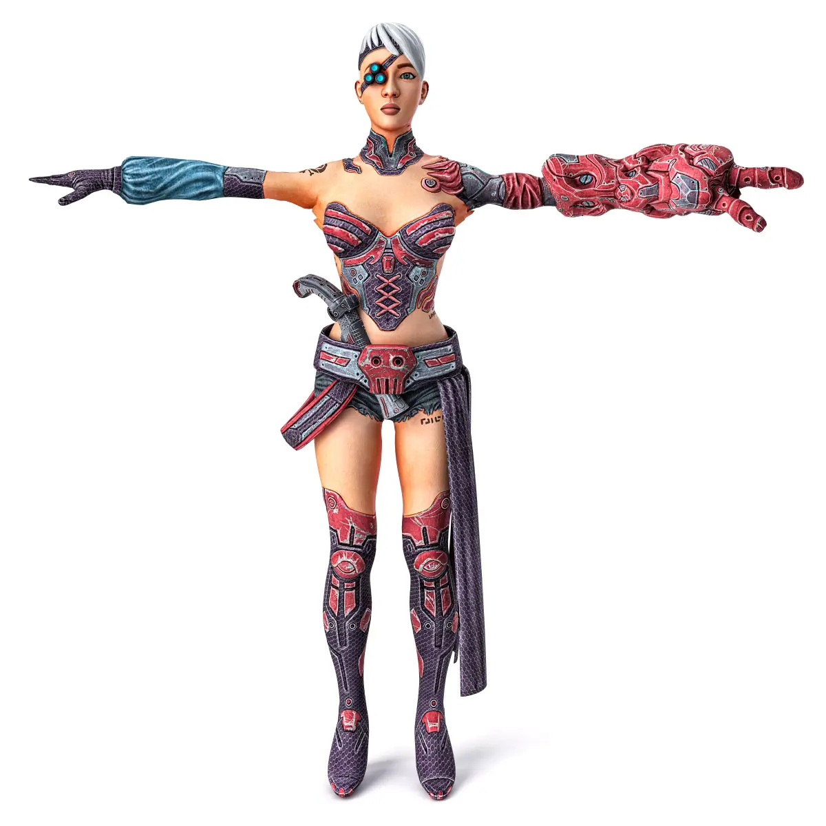 Female Warrior- SKINNED Low-poly 3D model