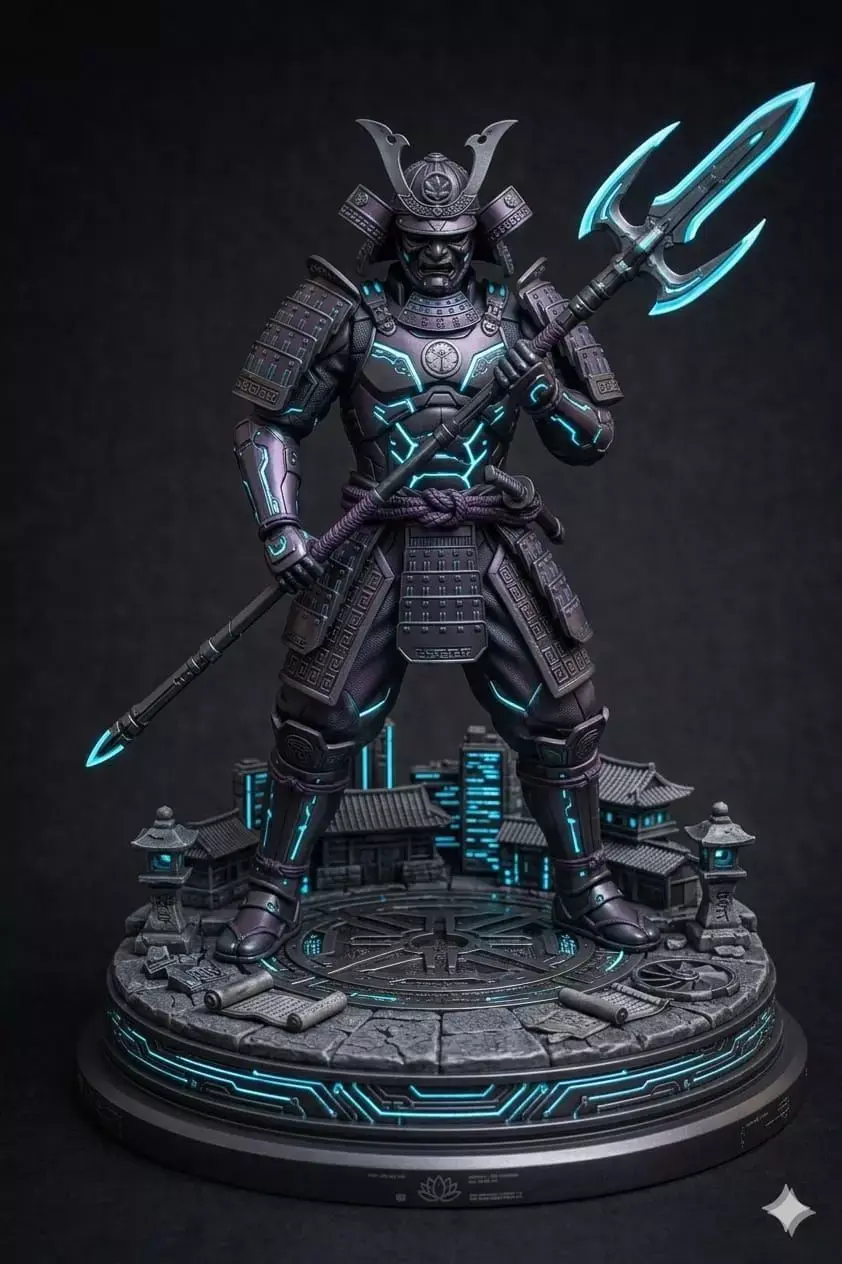 Neon Shogun Cyber Samurai STL Miniature for 3D Printing 3D print model