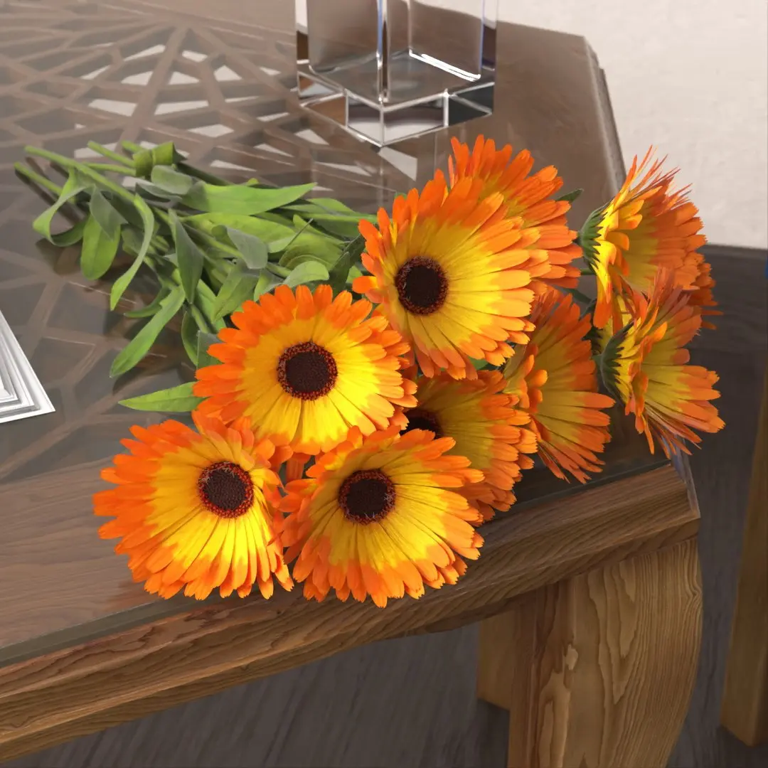 Calendula Flower Bouquet Yellow Fur 3D model