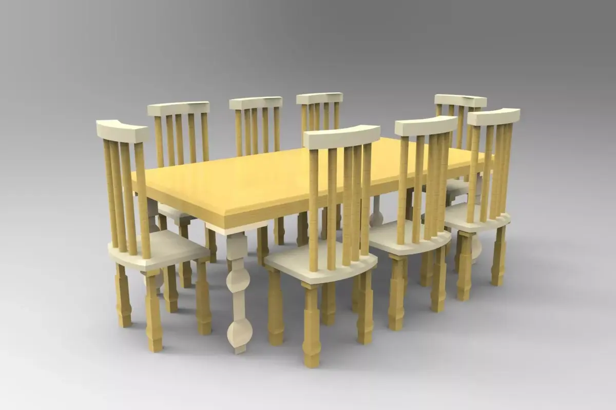 Wooden chair and table Free 3D model