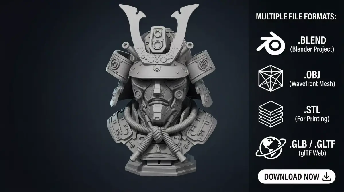 Cyberpunk Mecha Samurai Bust Detailed 3D Print STL 3D print model