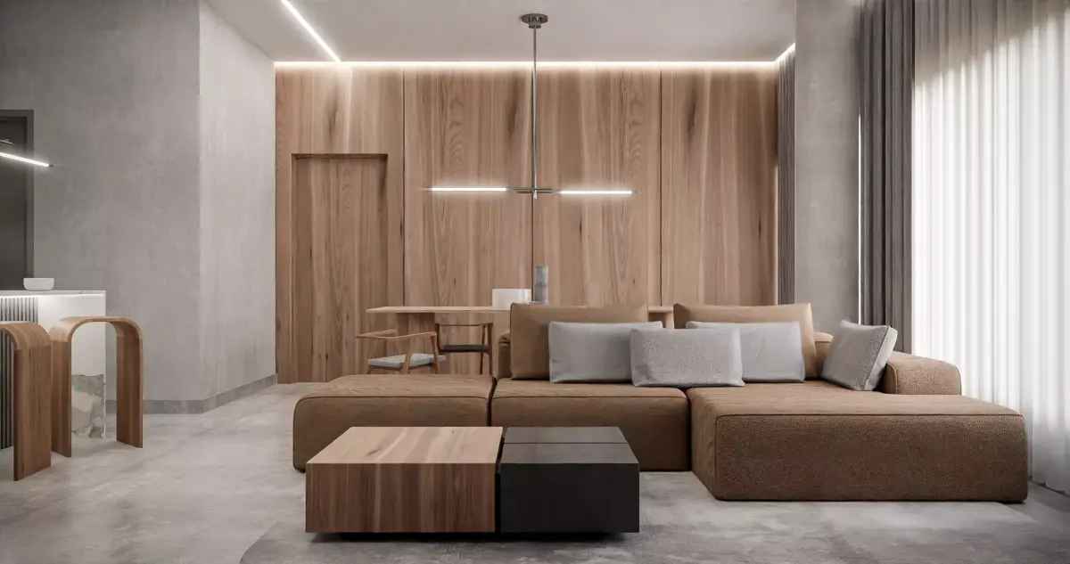 Interior B modern living room with wooden walls Free 3D model