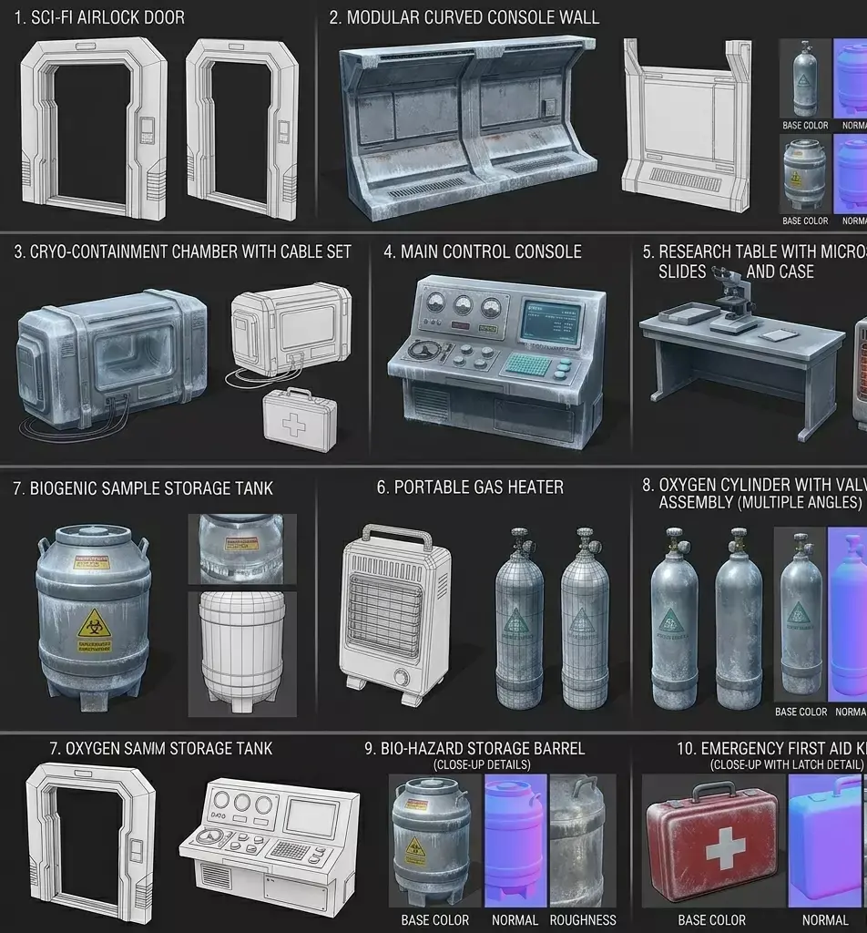 Frozen Research Lab Modular Environment Props Pack  Low-poly 3D model