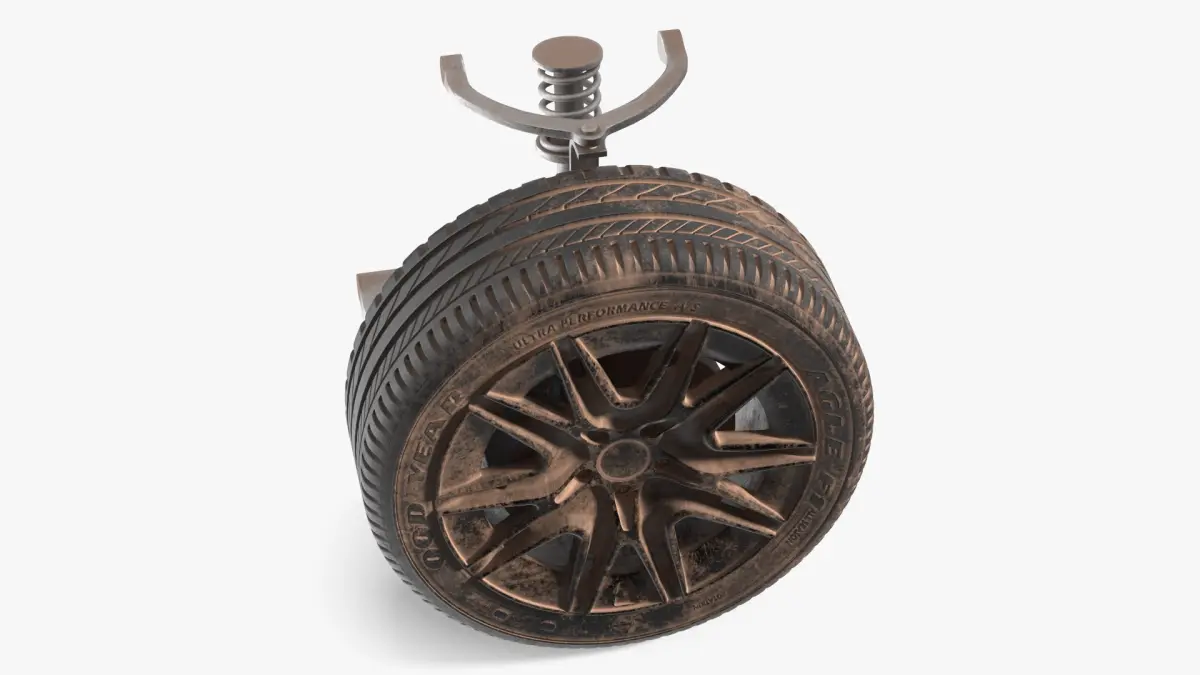 Dirty Front Car Wheel with Suspension 3D model