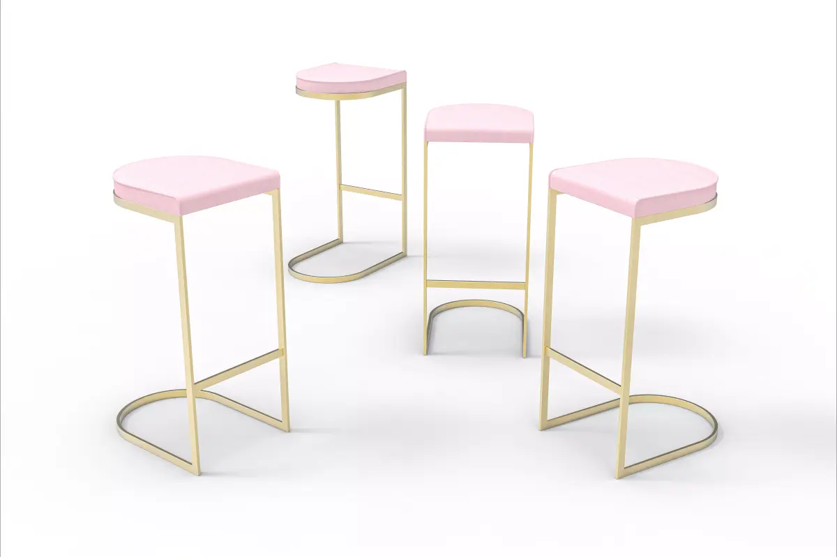 Blush Pink Velvet and Brass Bar Stool Danetti Free 3D model