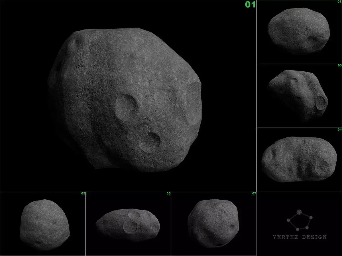 Game Ready Asteroids 7 in 1 Collection Low-poly 3D model