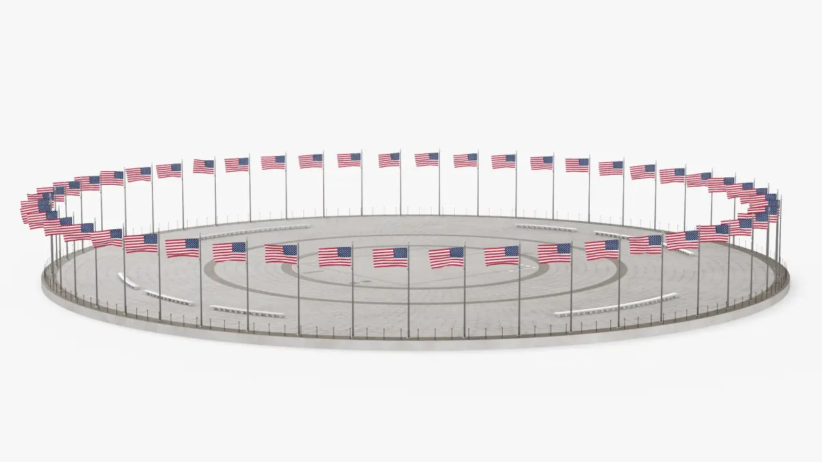 Circle Plaza with Flagpoles 3D model