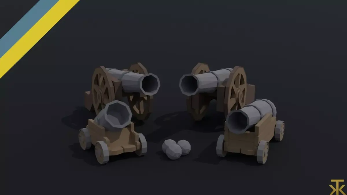 Cartoon medieval cannon Polygonal Style Low-poly 3D model