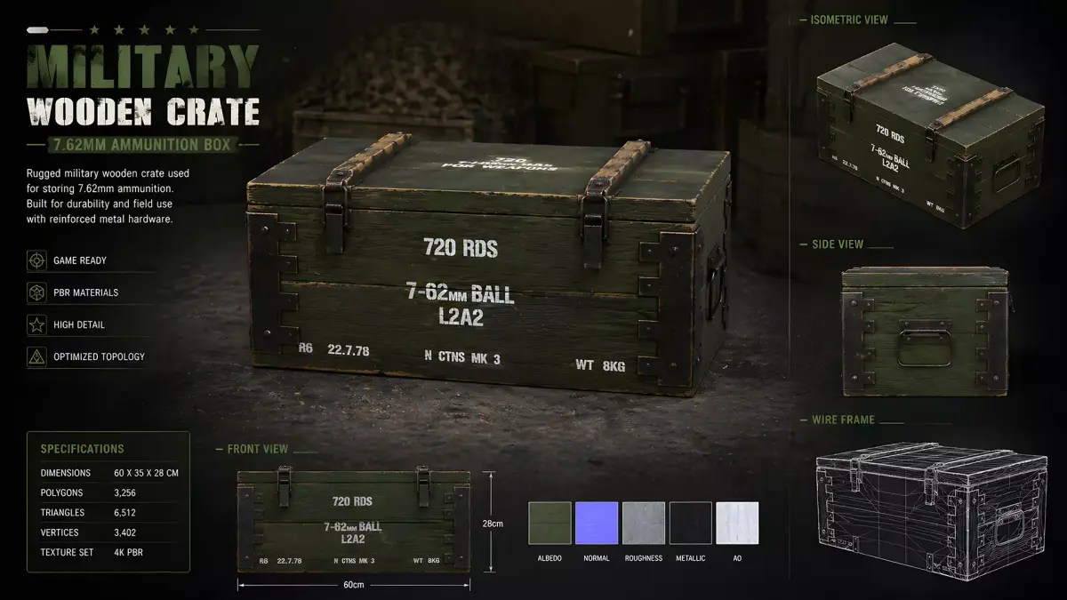 Military Wooden Ammo Crate Ammunition Box Low-poly 3D model