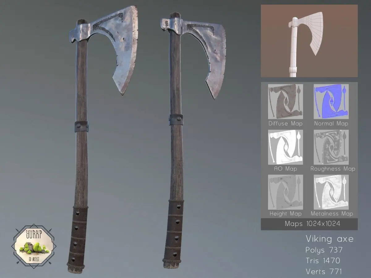 Viking Axe Low-poly 3D model 42